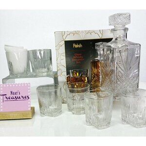 Paksh  7-Piece Italian Crafted Glass Decanter Stopper & Whisky Glasses Set Boxed